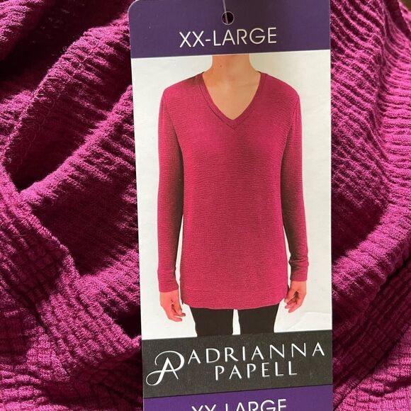 Adrianna Papell women’s burgundy glow long sleeved VNeck tunic shirt XXLarge - Picture 3 of 5